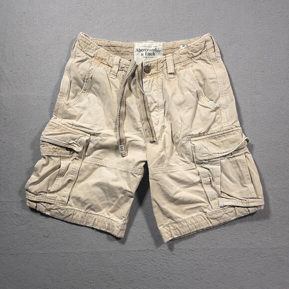 Vintage Abercrombie‎ Fitch Cargo Shorts Men 30 Paratrooper Beige Drawstring Y2K - Picture 1 of 9